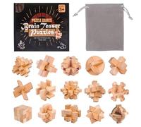 Holzsammlung Set da 15 Rompicapo Legno, Giochi Rompicapo Gioco Intelligenza, Classico Rompicapi Giocattoli di Legno 3D Puzzle Rompicapo Regalo per Adulti Bambini Adolescenti, 4.5cm