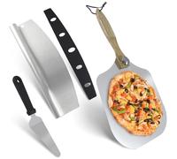 Holzsammlung Set di Pale per Pizza, 30cm (12 Pouces) Alluminio Spatola Pizza con Manico Pieghevole in Legno et tagliapizza en inox, pizza accessori per Famiglia Forno per Pizza Cottura Della Pizza