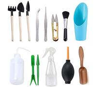 Holzsammlung Strumenti per Piantare in Vaso,14 Pezzi Mini Utensili da Giardino Kit Bonsai con Forbici, Trapiantare Tool Annaffiatoio etc, per la Cura di Piante in Miniatura in Interni