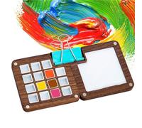 Holzsammlung Tavolozza Portatile per Quaderni di Schizzi, Mini Tavolozza di Colori Viaggio Vuota in Legno, 15 Pozzi Custodia Magnetica per Acquerelli, Guazzo, Pittura Acrilica con 15 Griglie e 1 Clip