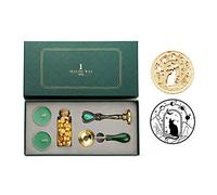 Holzsammlung Timbro Sigillo Ceralacca Kit con 2 Candele da Tè+Ceralacca Perline +Cucchiaio+ Sigillo di Cera Timbro, per Natale, Abbellimenti di Inviti di Nozze, Confezione Regalo, Imballaggio Vini