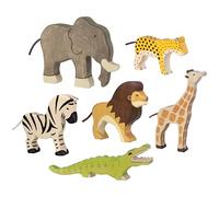 Holztiger 6614 Set di 6 personaggi in legno, coccodrillo, elefante, giraffa, leopardo, zebra e leone, giocattoli dipinti a mano per bambini, Made in Europe
