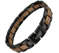 Holzwerk - Bracciale in legno naturale per uomo e donna, cinturino in legno, da uomo, marrone, nero, con zebra, regolabile, con accorciatore e scatola di immagazzinaggio