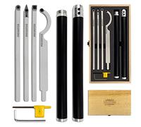 HOLZWURM Set di ferri rotanti con piastre di taglio in metallo duro, lama girevole regolabile in valigetta di legno, set di utensili per tornio per legno