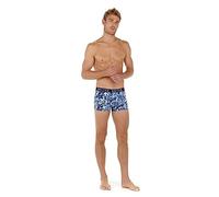 HOM Boxers Rocky #2 Boxer Corti, Lot de 3: Imprimé Fleurs stylisées tons de Bleus + Marine Uni + Bleu Uni, S Uomo