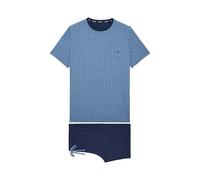 Hom Pyjama Court Martinez Set Pajama, Parte Superiore: Motivo a Squame Astratto in Blu, Blu Marino e Bianco, Pantaloni: Tinta Unita Blu Navy, S Uomo