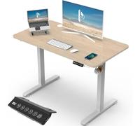 Homall Scrivania seduta in piedi elettrica 100 x 60 cm, scrivania da tavolo regolabile in altezza con presa USB, sistema anti-collaudo, pannello a 2 pulsanti, controllo a funzioni memorie, beige