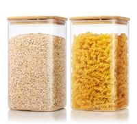 HomArtist Contenitori quadrati grandi in vetro per farina e zucchero, con coperchi ermetici, confezione da 2, barattoli in vetro con coperchio in bambù per dispensa, contenitori in vetro con coperchio