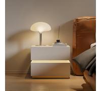 Homary Comodino Intelligente Con Stazione Di Ricarica Wireless, Porte USB E Tipo C, Luce LED Dimmerabile, 2 Cassetti, Design Moderno, Bianco