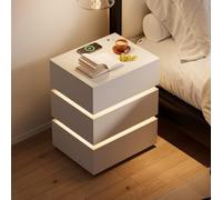 homary Comodino moderno con stazione di ricarica wireless, comodino con 3 cassetti, comodino bianco con luce LED