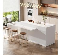Homary Isola Cucina Extensible Moderna Blanca, Kitchen Island with Storage, 3 Cassetti e 2 Ripiani (205-268cm - Sinistra, Piano Standard in Legno - Bianco Opaco)