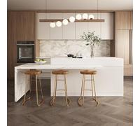 Homary Isola Cucina Extensible Moderna Blanca, Kitchen Island with Storage, 3 Cassetti e 2 Ripiani (205-268cm - Destra, Piano Upgrade in Pietra Sinterizzata - Bianco Lucido)