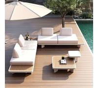 Homary Outdoor Modular Sectional Sofa Set, Pool Lounge Chairs 5-Piece Outdoor Patio Conversation Sets with Waterproof Cushion and Coffee Tables?Without Umbrella? for Patio, Balcony, Garden, Pool