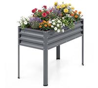 HOMASIS 142L Fioriera Rialzata da Giardino, Orto da Esterno in Metallo con Fori di Drenaggio, Altezza Ergonomica, Piedini Antiscivolo, Letto per Verdure, Fiori e Frutta, 112 x 55 x 81 cm (1, Grigio)