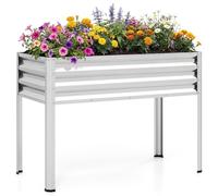 HOMASIS 142L Fioriera Rialzata da Giardino, Orto da Esterno in Metallo con Fori di Drenaggio, Altezza Ergonomica, Piedini Antiscivolo, Letto per Verdure, Fiori e Frutta, 112 x 55 x 81 cm (1, Argento)