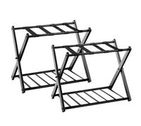 HOMASIS 2 Portavaligie Pieghevole, 2 Sgabelli Reggivaligia in Metallo, Supporto per Valigie e Borsoni con Mensola, Portascarpe, Porta Valigie da Camera Hotel, 68 x 43 x 56 (2 Nero)