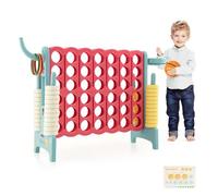 HOMASIS 3 in 1 Gioco di Fila Grande, Forza 4 Gigante con 42 Anelli, Gioco da Basket con Canestro e Lancio, Gioco da Tavolo XXL per Bambini e Adulti all'Aperto, Mega 4 in Linea per Feste (Azzurro)