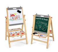 HOMASIS 3 in 1 Lavagna per Bambini con Cavalletto, Lavagnetta Magnetica Bambini con Altezze Regolabili, Lavagna a Doppia Faccia con Vassoio, Giocattolo Educativo Creativo per Bambini (Grigio)