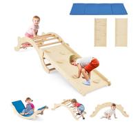 HOMASIS 3 in 1 Scivolo per Bambini in Legno, Arco Montessoriano per Bambini da Interno, Arrampicata per Bambini con Tappetino in Feltro, Parco Giochi per Bambini da 1+ Anni (N.Naturale)
