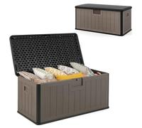 HOMASIS 378 L Baule da Esterno Impermeabile, Cassapanca Contenitore in HDPE con Coperchio Bloccabile, Armadio da Giardino per Interni ed Esterni, Portata di 200 kg, 130 x 64 x 59 cm (Nero + Marrone)