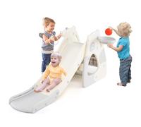 HOMASIS 4 in 1 Scivolo per Bambini con Canestro da Basket, Pallina, Anelli, Scivolo Pieghevole per Bambini, Gioco da Arrampicata per Interni ed Esterni per 3+ Anni (Grigio, Panda, 148 x 71 x 67 cm)