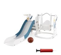 HOMASIS 4 in 1 Set di Scivolo con Scale, Altalena Regolabile, Cestino da Basket e Pallone Gonfiabile per Bambini di 18+ Mesi (Bianco + Blu)