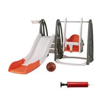HOMASIS 4 in 1 Set di Scivolo per Bambini, Parco Giochi per Bambini con Scale, Altalena Regolabile, Cestino da Basket, Pallone da Basket Gonfiabile per Bambino di 18+ Mesi (Bianco + Arancione)