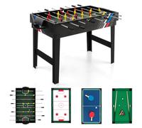 HOMASIS 4 in 1 Tavolo Multigioco con Calcio Balilla, Biliardo, Hockey e Ping Pong, Tavolo da Gioco in Legno per Bambini e Adulti con Accessori, Calcetto da per Casa, Bar, Ufficio (Nero)