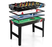HOMASIS 4 in 1 Tavolo Multigioco con Calcio Balilla, Biliardo, Hockey e Ping Pong, Tavolo da Gioco in Legno per Bambini e Adulti con Accessori, Calcetto da per Casa, Bar, Ufficio (Nero)