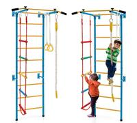 HOMASIS 5 in 1 Spalliera Svedese da Parete, Scala per Ginnastica con Sbarra per Trazioni, Scala a Corda, Corda e Anelli da Ginnastica, Gioco di Arrampicata per Adulti e Bambini dai 3+ Anni (Giallo)