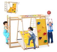HOMASIS 6 in 1 Arrampicata per Bambini, Palestra con Scivolo Doppia Faccia, Rete, Scala, Canestro da Basket, Parete da Arrampicata e Barre da Scimmia, per Bambini da 3+ Anni (Colorato)