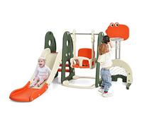 HOMASIS 6 in 1 Scivolo per Bambini con Altalena, Canestro da Basket & Scala da Arrampicata & Porta da Calcio & Buca da Golf, Parco Giochi Educativo per Bambini, 3+ Anni (Colorato)