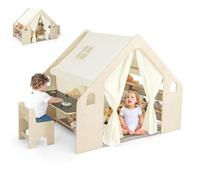 HOMASIS 6 in 1 Tenda per Bambini da Interno, Tenda Gioco con Tavolo e Sedia per Bambini, Casa da Gioco con Tappetino, Lavagna, Scatola Portagiochi (6 Scatole)