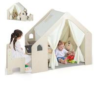 HOMASIS 6 in 1 Tenda per Bambini da Interno, Tenda Gioco con Tavolo e Sedia per Bambini, Casa da Gioco con Tappetino, Lavagna, Scatola Portagiochi (1 Scatola)