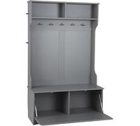 HOMASIS Appendiabiti da Terra con Scarpiera, Appendiabiti Aperti con Panca, 2 Scomparti e 5 Ganci Doppi, Guardaroba Ingresso, Guardaroba per Camera da Letto, Soggiorno, 100 x 40 x 160 cm (Grigio)