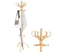 HOMASIS Appendiabiti da Terra in Legno Massello, Attaccapanni da Terra Moderno con 12 Ganci e Portombrello, Porta Abiti per Ingresso, Camera da Letto, Soggiorno (Naturale)