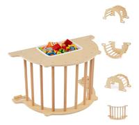 HOMASIS Arco da Arrampicata per Bambini in Legno, 8 in 1 Palestra da Interno con Scatola, Dondolo, Gioco nella Sabbia e con l'Acqua, Parco Giochi per Bambini da 3+ Anni (Naturale, 80 x 47 x 41 cm)