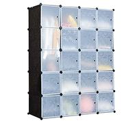 HOMASIS Armadio a 20 Cubi, Armadio Modulare Fai-da-Te in Plastica, Scaffale Componibile con Ante per Abiti, Scarpe, Giocattoli, Libri, 35 x 45 x 35 cm, Nero e Bianco