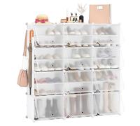 HOMASIS Armadio Modulare per Scarpe con 12 Cubi e Ganci, Organizzatore Portatile per Scarpe per 48 Paia con Porta, Scarpiera Plastica per Ingresso e Corridoio, 124 x 32 x 125 cm (Bianco)