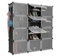 HOMASIS Armadio Modulare per Scarpe con 12 Cubi e Ganci, Organizzatore Portatile per Scarpe per 48 Paia con Porta, Scarpiera Plastica per Ingresso e Corridoio, 124 x 32 x 125 cm (Nero)