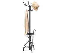 HOMASIS Attaccapanni da Terra in Metallo, Appendiabiti da Terra con 12 Ganci e Portaombrelli, Appendi Abiti, Appendiabiti Salvaspazio per Ingresso, Corridoio, Ufficio, 54 x 190 cm, Nero