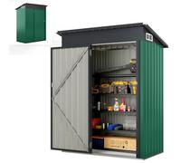 HOMASIS Capanno da Giardino in Metallo con Tetto a Falda e 2 Finestre, Casetta da Esterno con 2 Paia di Guanti, Ripostiglio da Giardino Resistente alle Intemperie, 150 x 90,5 x 185 cm (Verde)