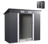 HOMASIS Capanno da Giardino in Metallo con Tetto Inclinato, Casetta da Giardino con Porta Scorrevole e Aerazione, Struttura Rinforzata, Resistente per Fattoria, Terrazza, 213 x 112 x 186 cm