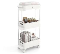 HOMASIS Carrello di servizio con 3 ripiani rimovibili, carrello multifunzionale con ruote bloccabili, carrello portaoggetti in alluminio con coperchio per soggiorno, cucina e ufficio, 46 x 21 x 82 cm,