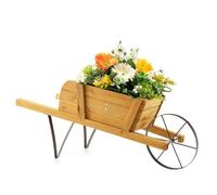 HOMASIS Carriola in Legno per Piante, Fioriera da Esterno con Ruota e 9 Accessori Magnetici Decorativi, Carriola Decorativa da Giardino, Esterno, Balcone, Portata di 5kg, 69,5 x 26 x 29,5 cm (Marrone)