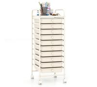 HOMASIS Cassettiera Plastica con Cassetti, Mobiletto Cassettiera con Ruote, Carrello Armadio con Struttura in Metallo per Salotto, Ufficio, Studio (Bianco, 38 x 33 x 86,5 cm)