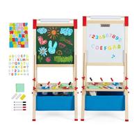 HOMASIS Cavalletto per bambini a doppia faccia, lavagna per bambini regolabile in altezza, con lavagna a gesso e carta da disegno, per bambini da 3 a 8 anni con borsa per riporre 44 x 40 x 102-126 cm