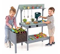 HOMASIS Cucina Giocattolo per Bambini con Fioriera, 3+ Anni, Verde | Cucinetta da Fango da Esterno con Lavello, Rubinetto, Serbatoio, Ripiani e Ganci, Cucina Montessori in Legno con Accessori