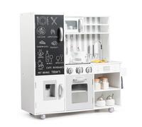 HOMASIS Cucina Legno per Bambini con Lavagna, Cucina Giocattolo con Suoni e Luci, Lavandino, Fornello e Macchina del Ghiaccio, Cucinetta per Bambini dai 3 Anni in su, 83 x 32 x 80cm, Bianco