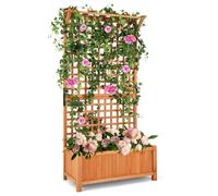 HOMASIS Fioriera con Grigliato e Tetto in Legno, Vaso Rettangolare da Esterno con Fori di Drenaggio, Orto Verticale per Piante Rampicante da Terrazza, Balcone (Naturale, 90 x 44,5 x 183,5 cm)